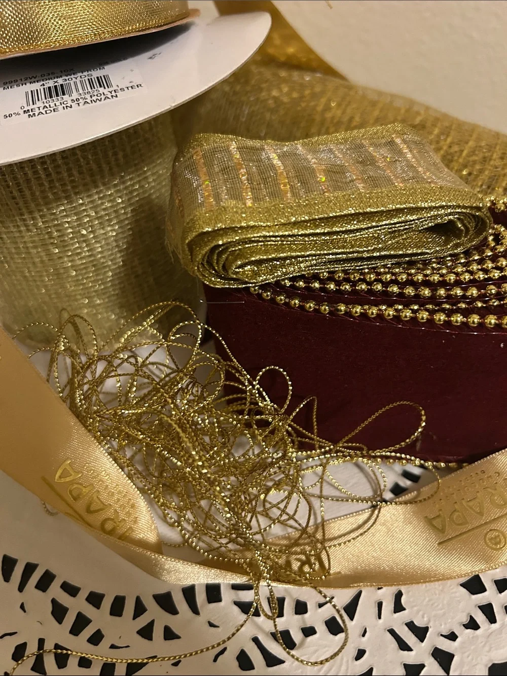 Gold Decorative Holiday Ribbon and Mesh Trim Set all occasions
